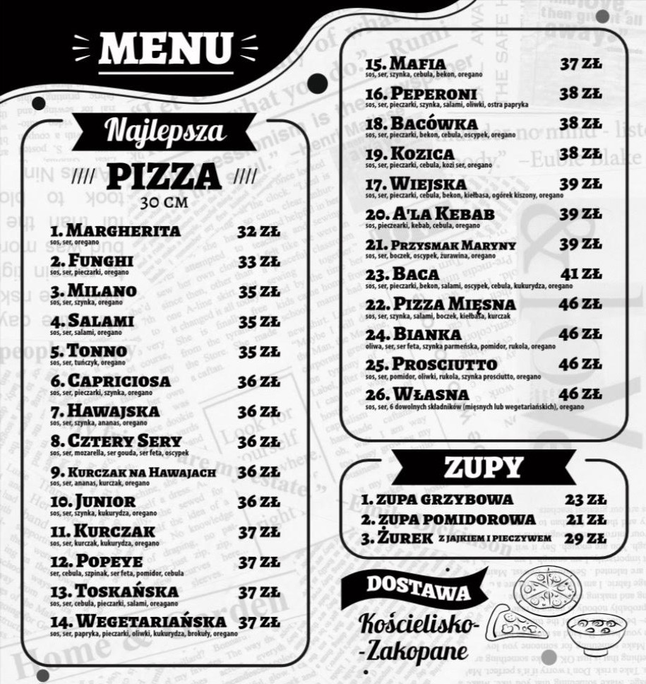 menu pizza zakopane good food